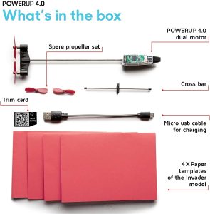 POWERUP 4.0 The Next-Generation Smartphone Controlled Paper Airplane Kit what is in the box